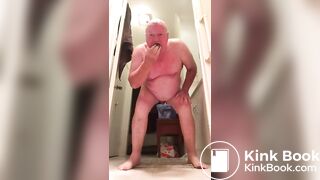 chubby older guy eats his fresh shit