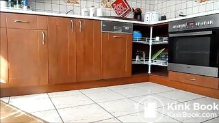 Girl in white bra pooping on the floor on a napkin