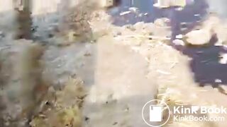 Girl Feet Sinks in Manure Sludge