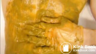 Jerking shit covered cock