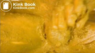 Jerking shit covered cock