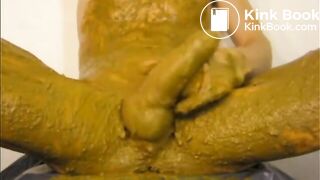 Jerking shit covered cock