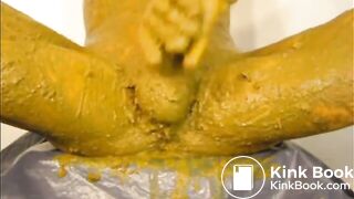 Jerking shit covered cock