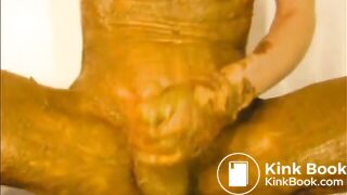 Jerking shit covered cock