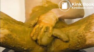 Jerking shit covered cock