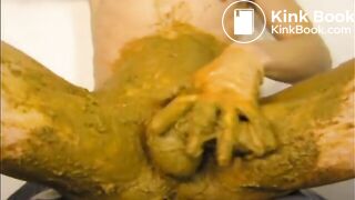 Jerking shit covered cock