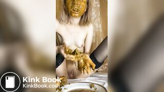 POOgirl chewing shit and puke on dildo