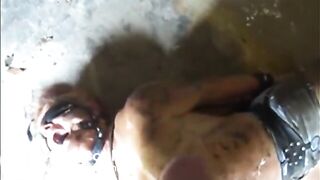 Wife Rolling on a Filthy Floor, Her Body Covered w