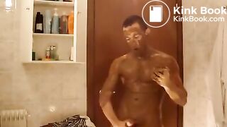 hot man smearing body with shit