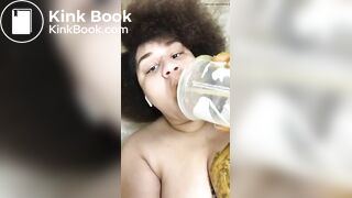 Light-skinned Ebony BBW with afro eats shit