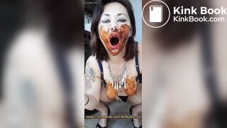 Scat on big tits and eating HD