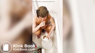 asian guy smearing shit in tub