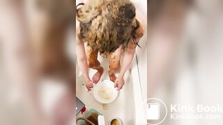 asian guy smearing shit in tub