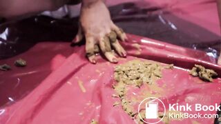 Chubby blonde slut smears with shit all of her bod