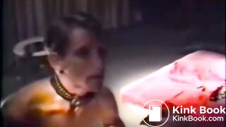 Collared submissive eats shit