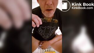Scat boy taste shit from dildo. Shit in moth