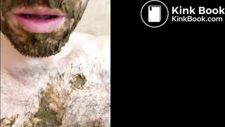 hansome young hairy guy smears and eats