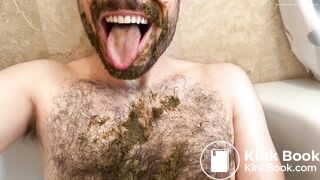 hansome young hairy guy smears and eats