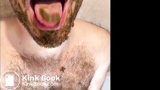hansome young hairy guy smears and eats