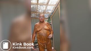 Senior bi guy covered in shit