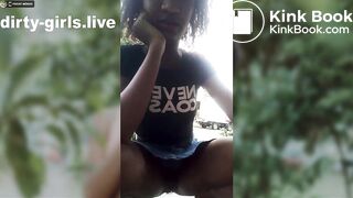 Young girl make dirty public show outdoor with pee