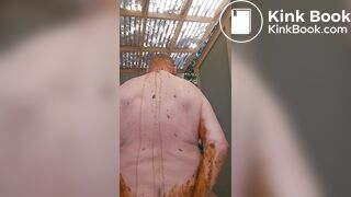 Senior bi guy covered in shit