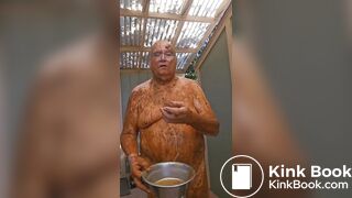 Senior bi guy covered in shit