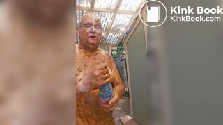 Senior bi guy covered in shit