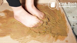 big pile of dog shit asian in beige pantyhose