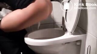 Scat girl eats too much shit and pukes in toilet