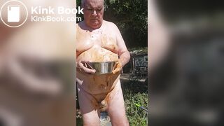 Senior bi guy covered in shit