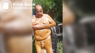 Senior bi guy covered in shit