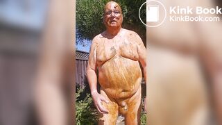 Senior bi guy covered in shit
