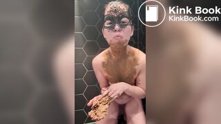 Smearing and eating her own shit - Scat slave girl