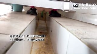 Beautiful woman pooping in the toilet