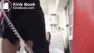 Chained smart asian girl made to poop her panties