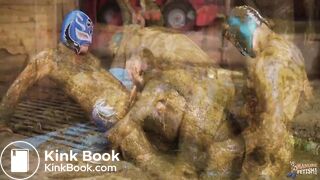 Manure Sports Mens Wrestling gay threesome in cows