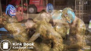 Manure Sports Mens Wrestling gay threesome in cows