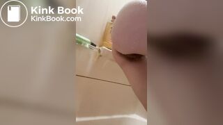 Teen shits while releasing enema