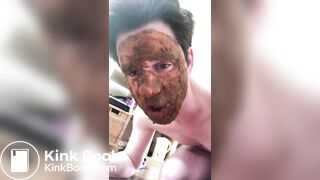 German scat fag eating and smearing with shit