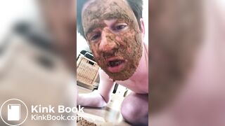German scat fag eating and smearing with shit