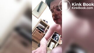 German scat fag eating and smearing with shit