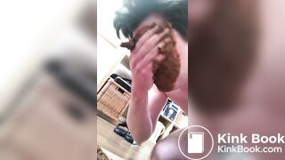 German scat fag eating and smearing with shit