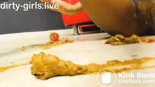 Skinny teen messy show with shit, piss, puke, ciga