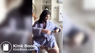 BBW foreign bitch shits in toilet gaping pussy