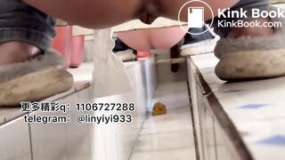 Beautiful woman pooping in the toilet