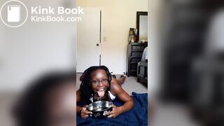 Ebony shit scat in dog bowl then eats it out