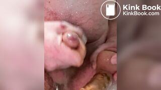 Dildo covers with shit and cum on