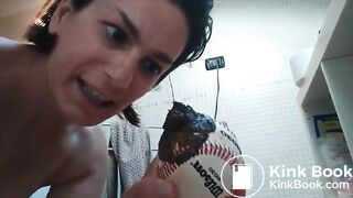 Nasty milf smearing shit on her face