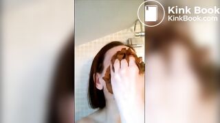 Nasty milf smearing shit on her face